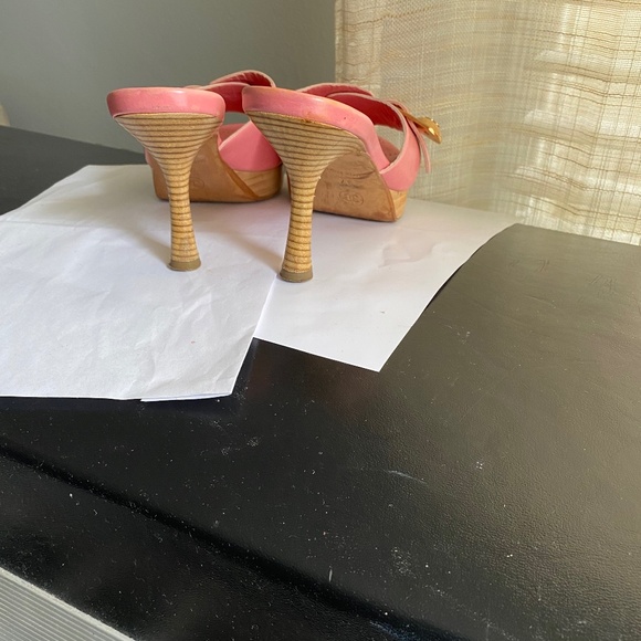 Chanel pink leather mules heels sandals CC l pumps 37-6.5 platforms clogs slides - Picture 5 of 8